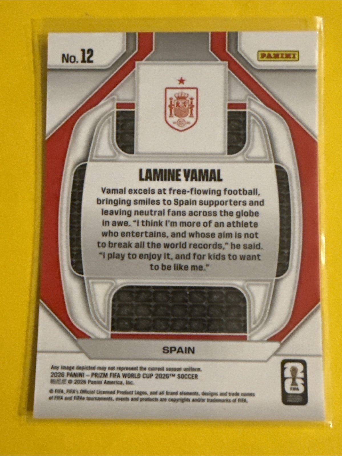 Panini 2026 Prizm Fifa World Cup #12 New Era Inserts Lamine Yamal Spain - back
