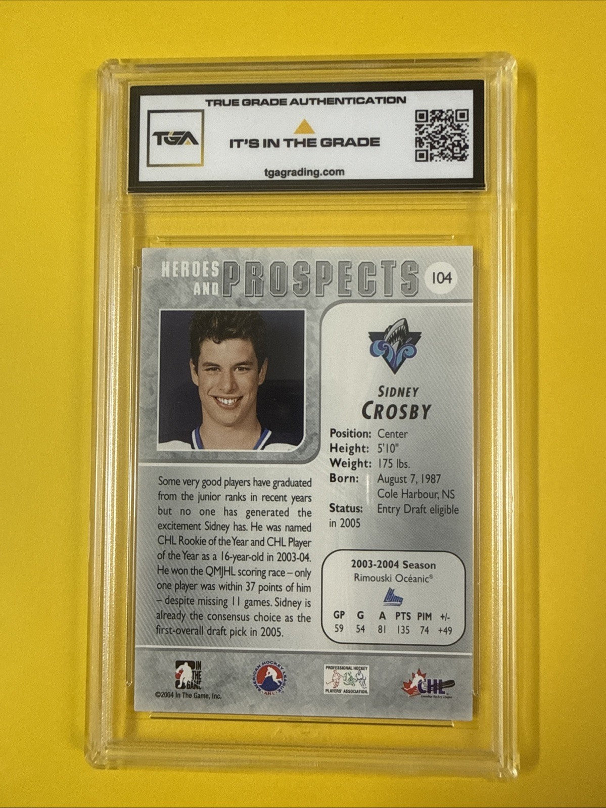 Sidney Crosby 2004 in the Game Card Graded 7 - back