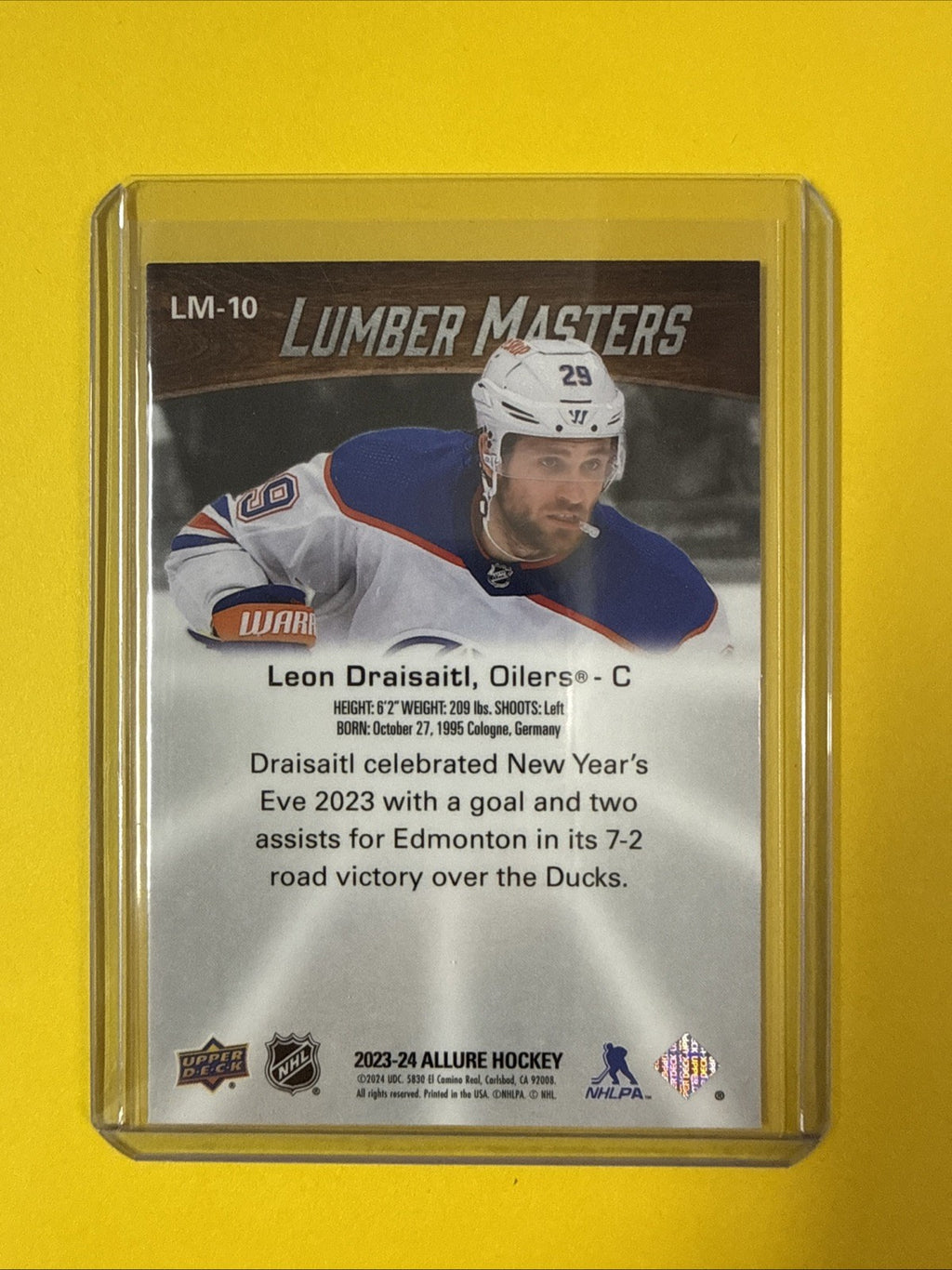 Leon Draisaitl 2023/24 Allure Lumber Masters Card - back
