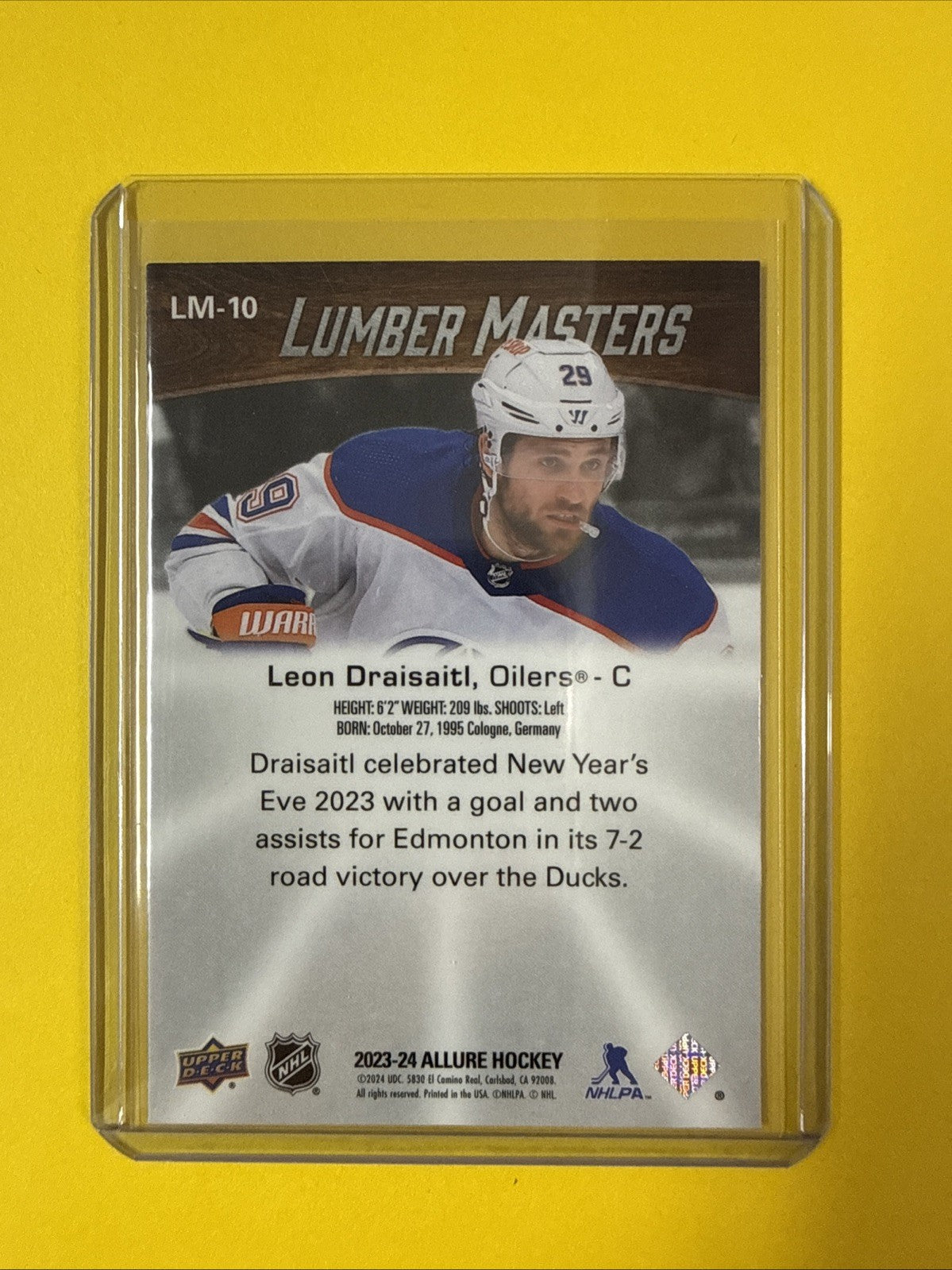 Leon Draisaitl 2023/24 Allure Lumber Masters Card - back