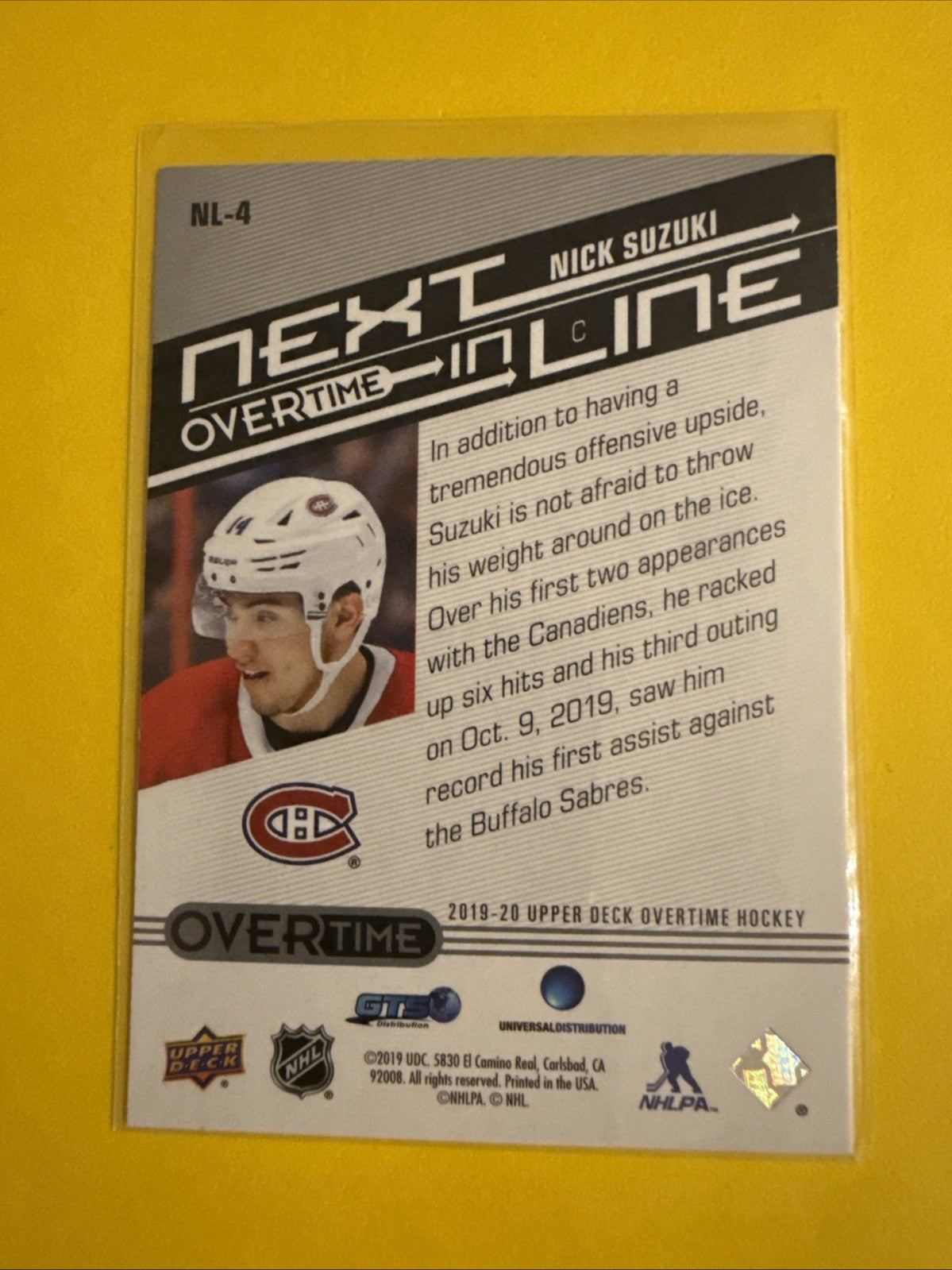 Nick Suzuki 2019/20 Rookie Card Overtime Next in Line - back