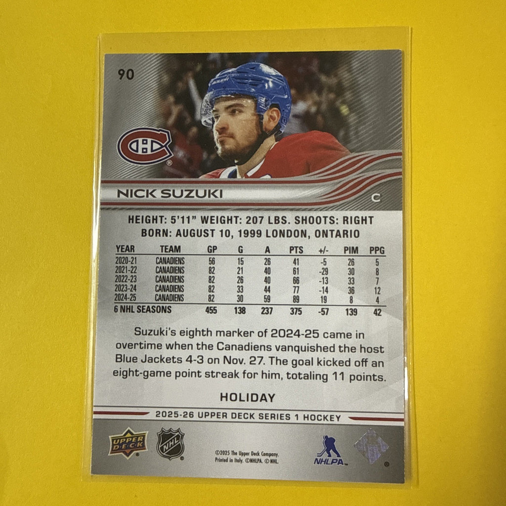 Nick Suzuki 2025/26 UD Series 1 Holliday Green Card - back