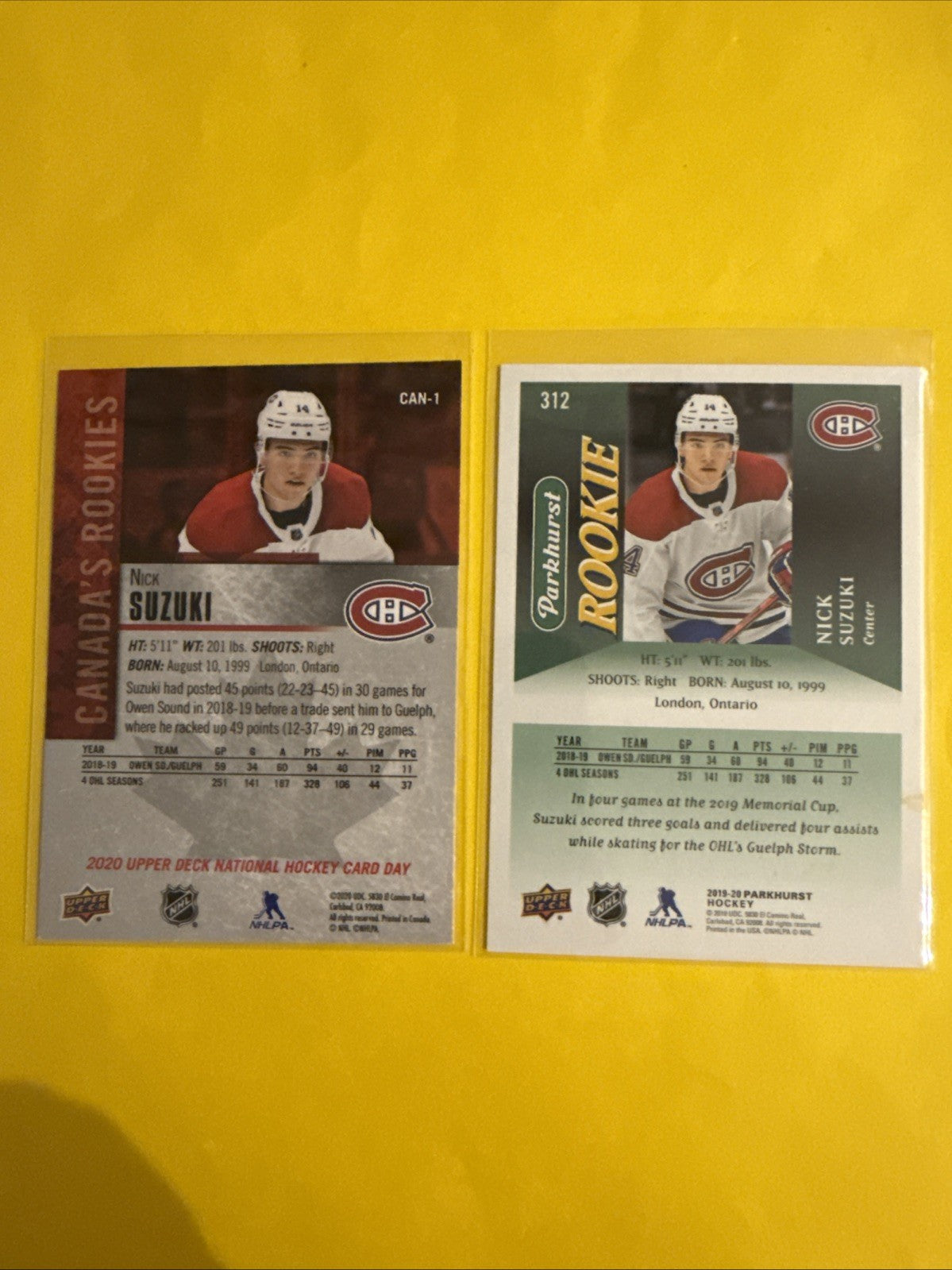 Nick Suzuki 2019/20 Rookie Cards - back