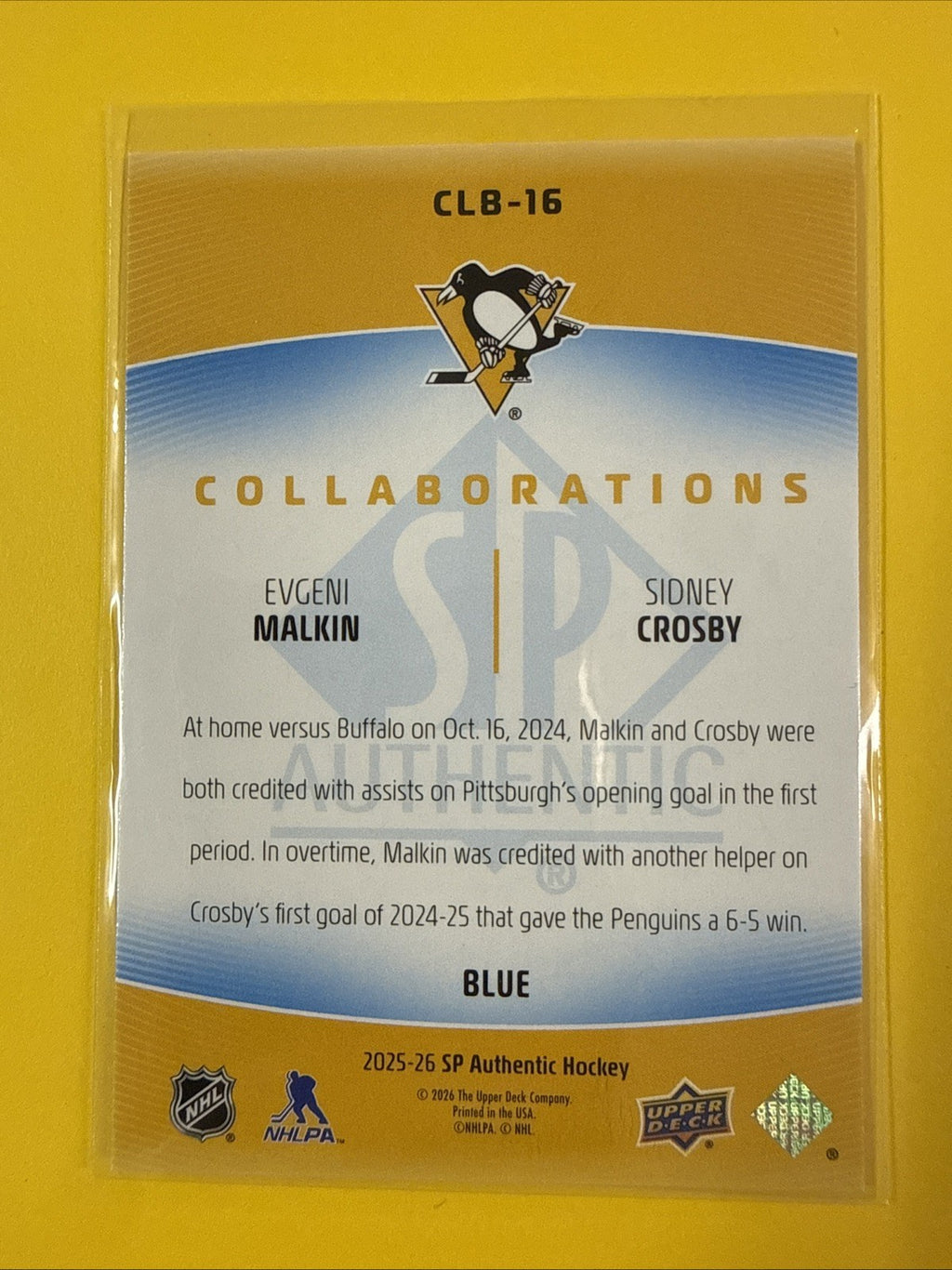 Sidney Crosby 2025/26 SP Authentic Collaborations Blue Card - back