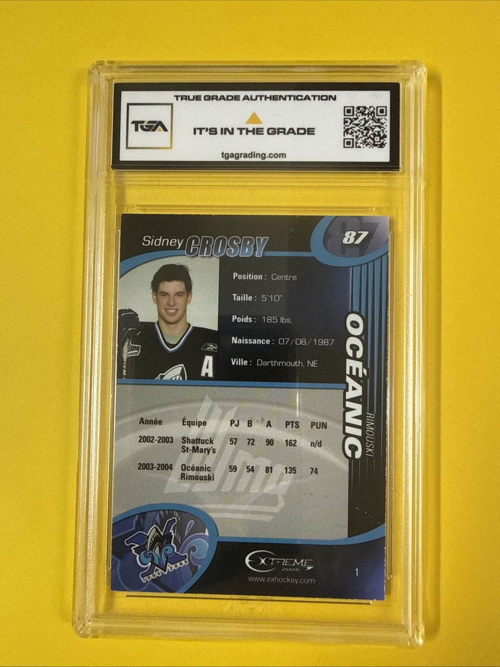 Sidney Crosby 2003 Rimouski Oceanic Card Graded 6 - back