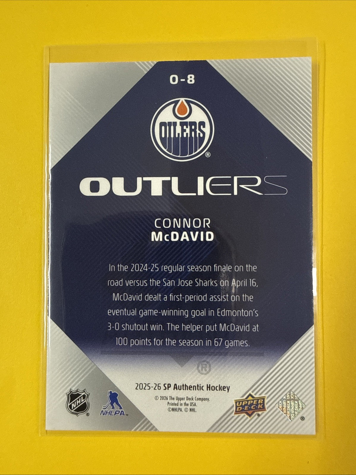 Connor McDavid 2025/26 SP Authentic Outliers Card - back