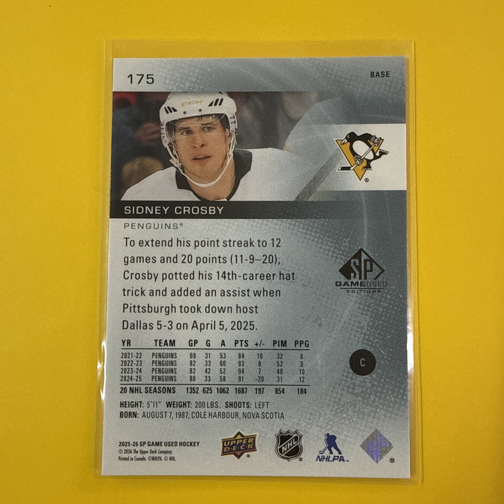 Sidney Crosby 2022/23 SP Game Used Card - back