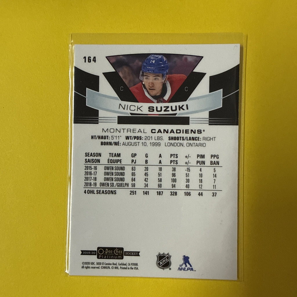Nick Suzuki 2019/20 O Pee Chee Platinum Rookie Card - back
