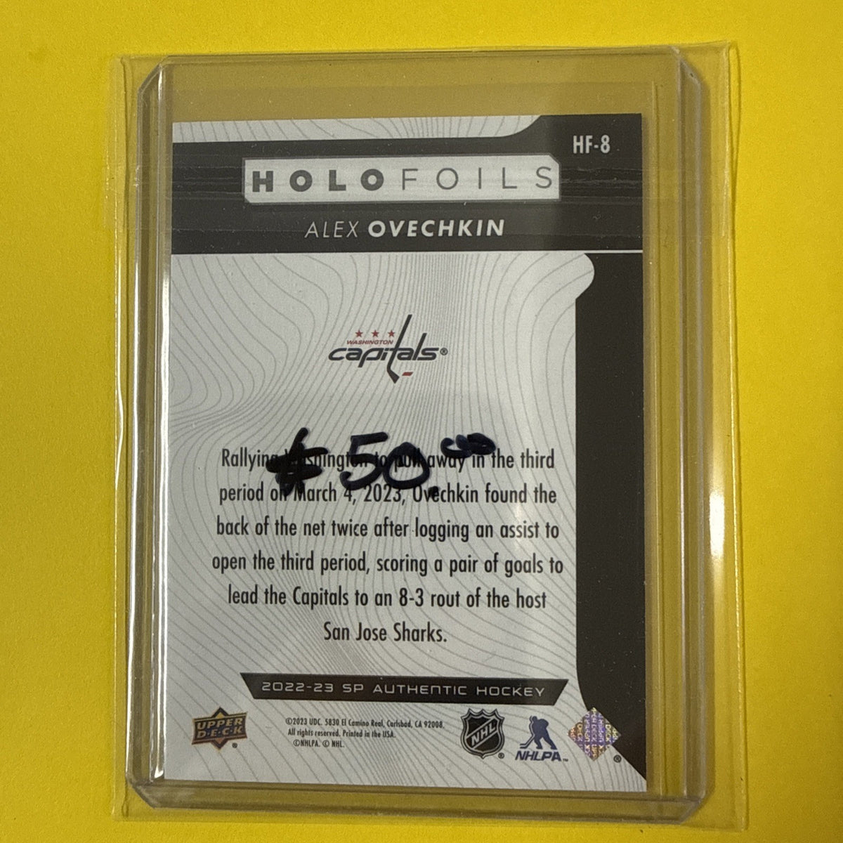 Alex Ovechkin 2022/23 SP Authentic Holo Foils Card - back