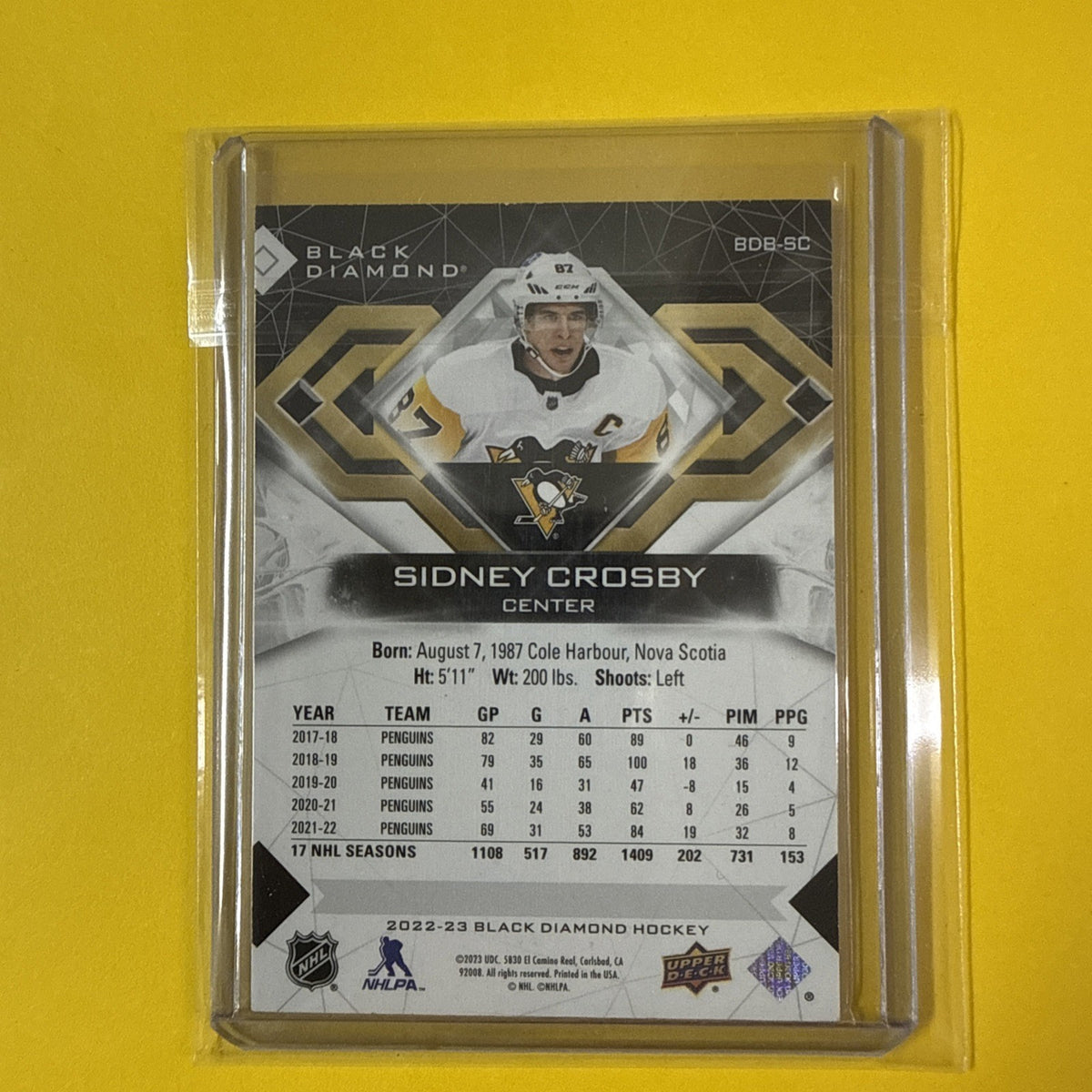 Sidney Crosby 2022/23 Black Diamond Card Out of /349 - back