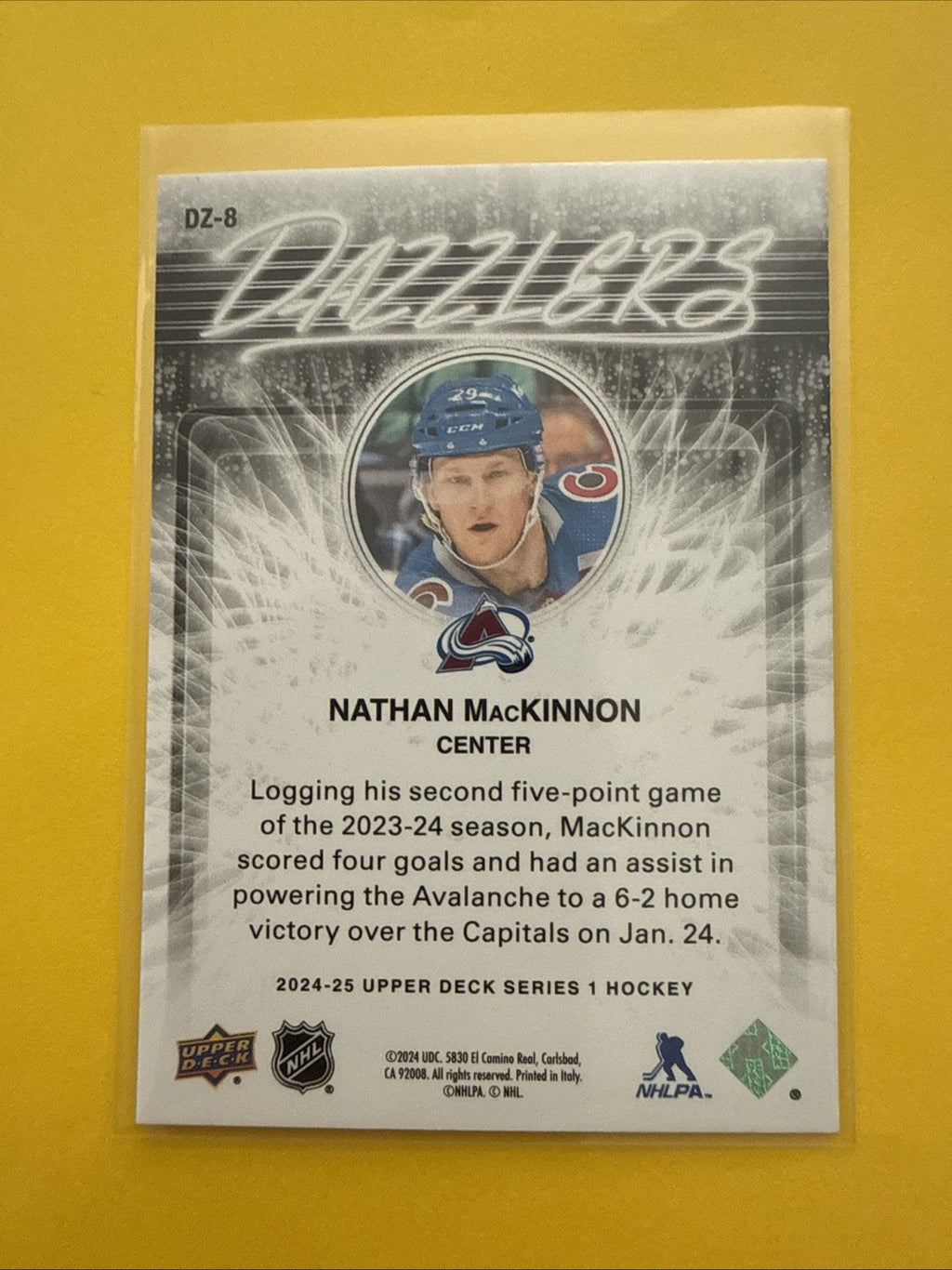 Nathan MacKinnon . 2024/25 UD Orange Dazzlers Card - back