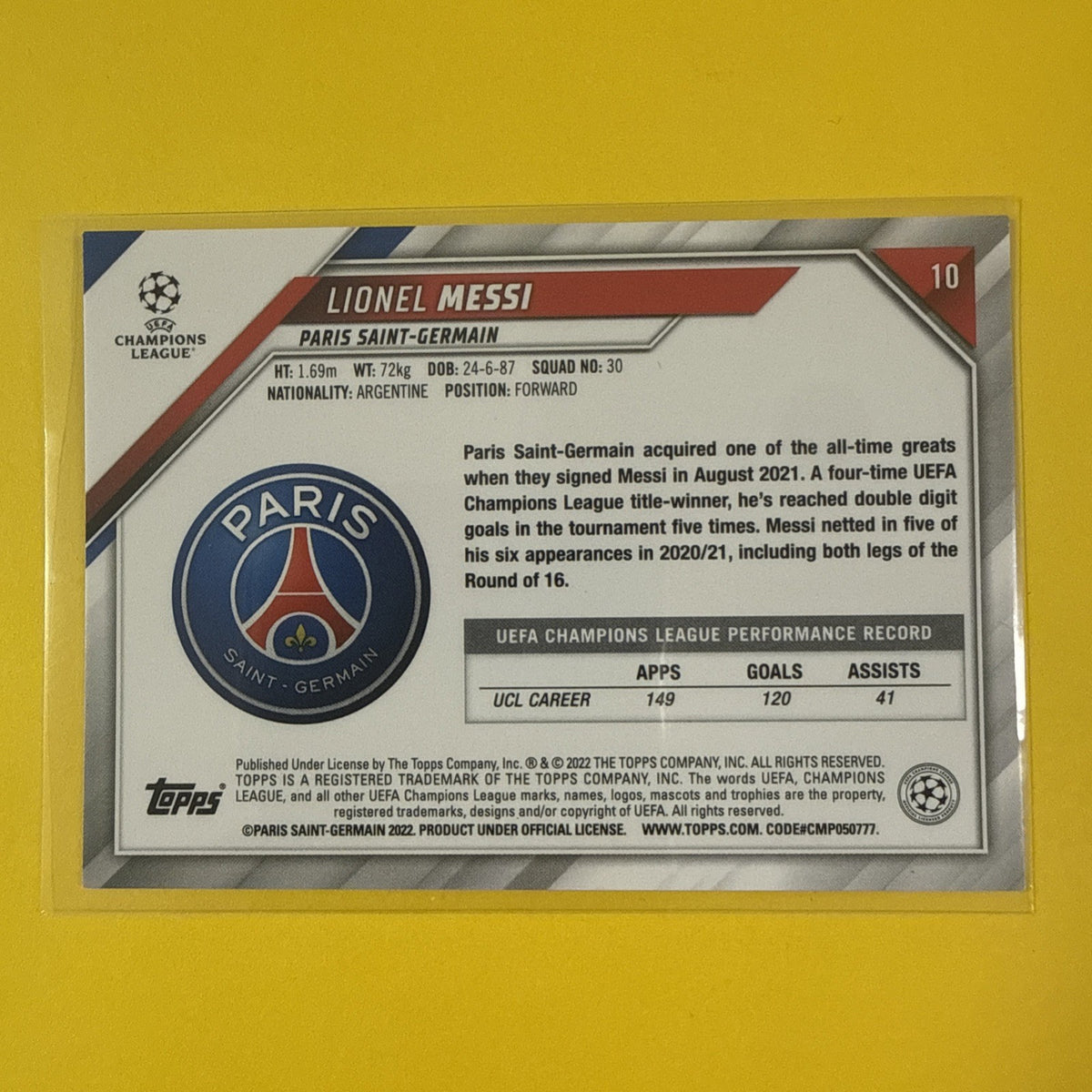Lionel Messi 2022/23 Topps Card - back