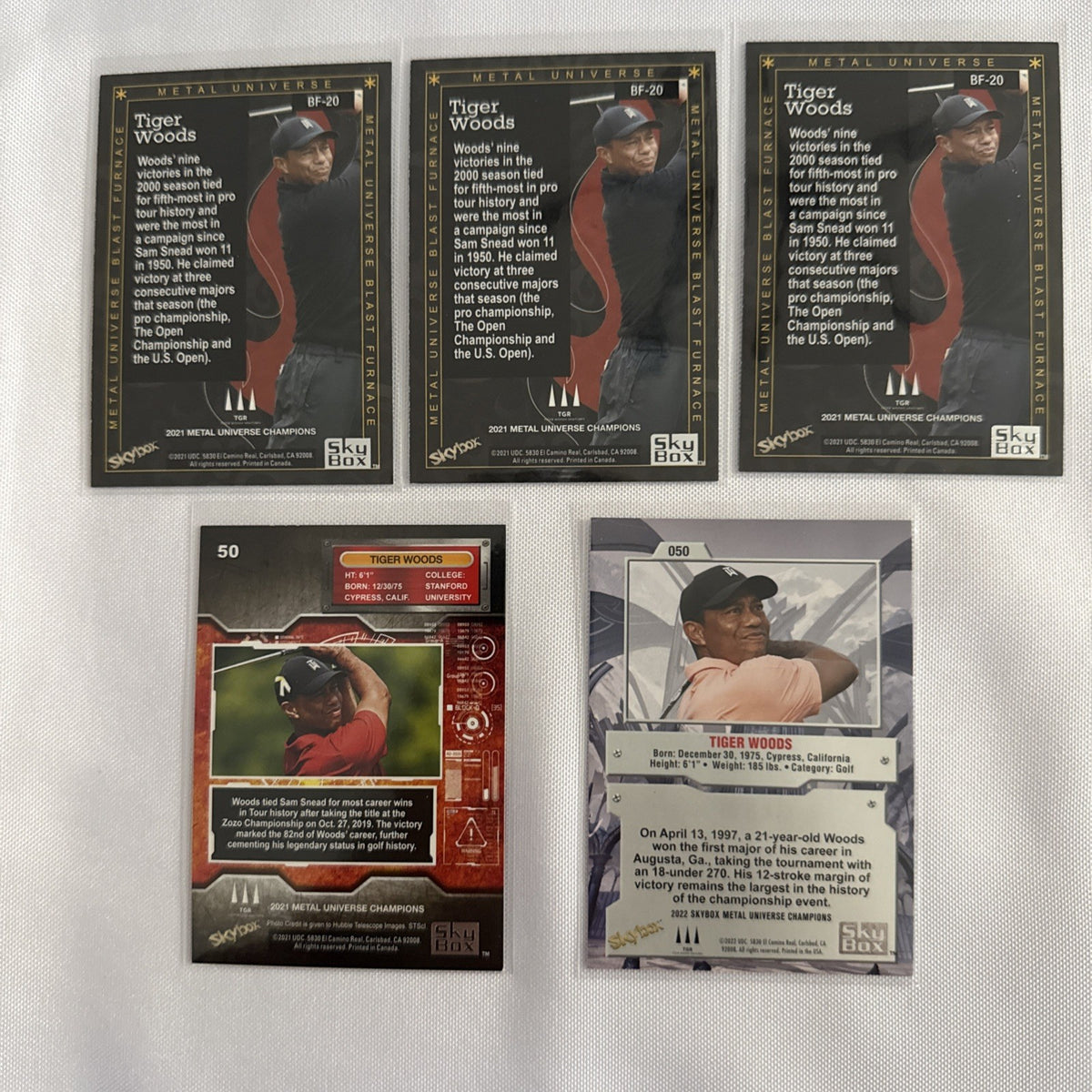 Tiger Woods 2021/22 Skybox Metal Universe 5 Cards - back