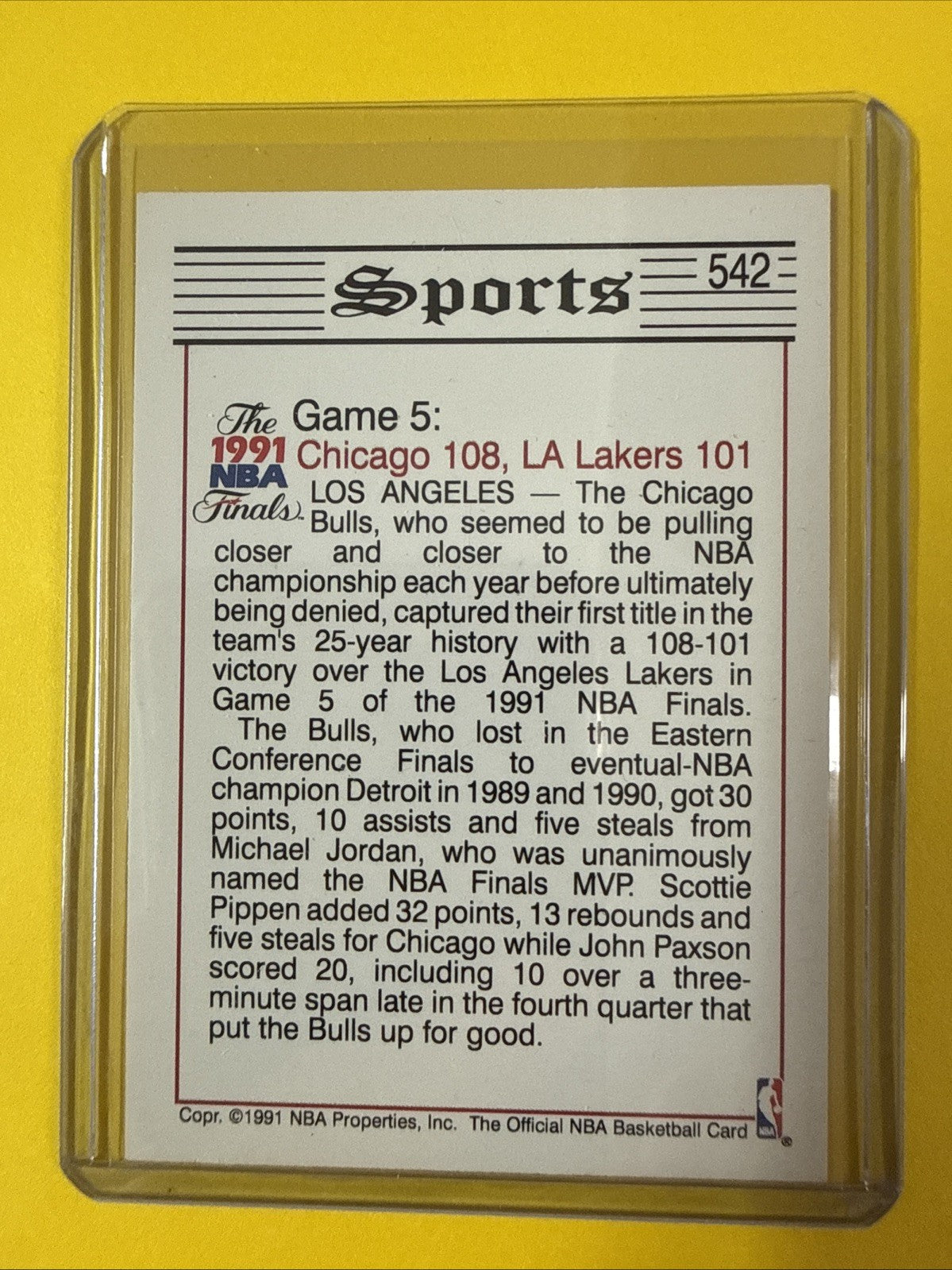 Michael Jordan 1991/92 NBA Hoops Card #542 - back