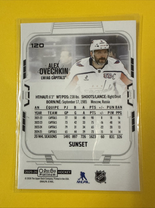 2025-26 O-Pee-Chee Platinum Sunset #120 Alex Ovechkin - back
