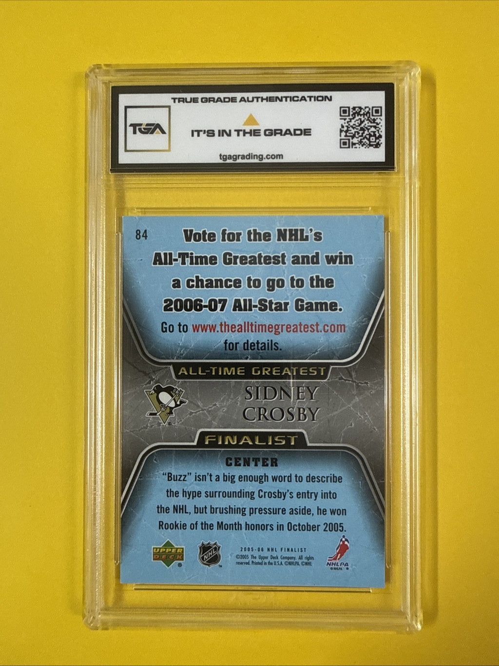 Sidney Crosby 2005 UD NHL Finalist Rookie Card Graded 8.5 - back