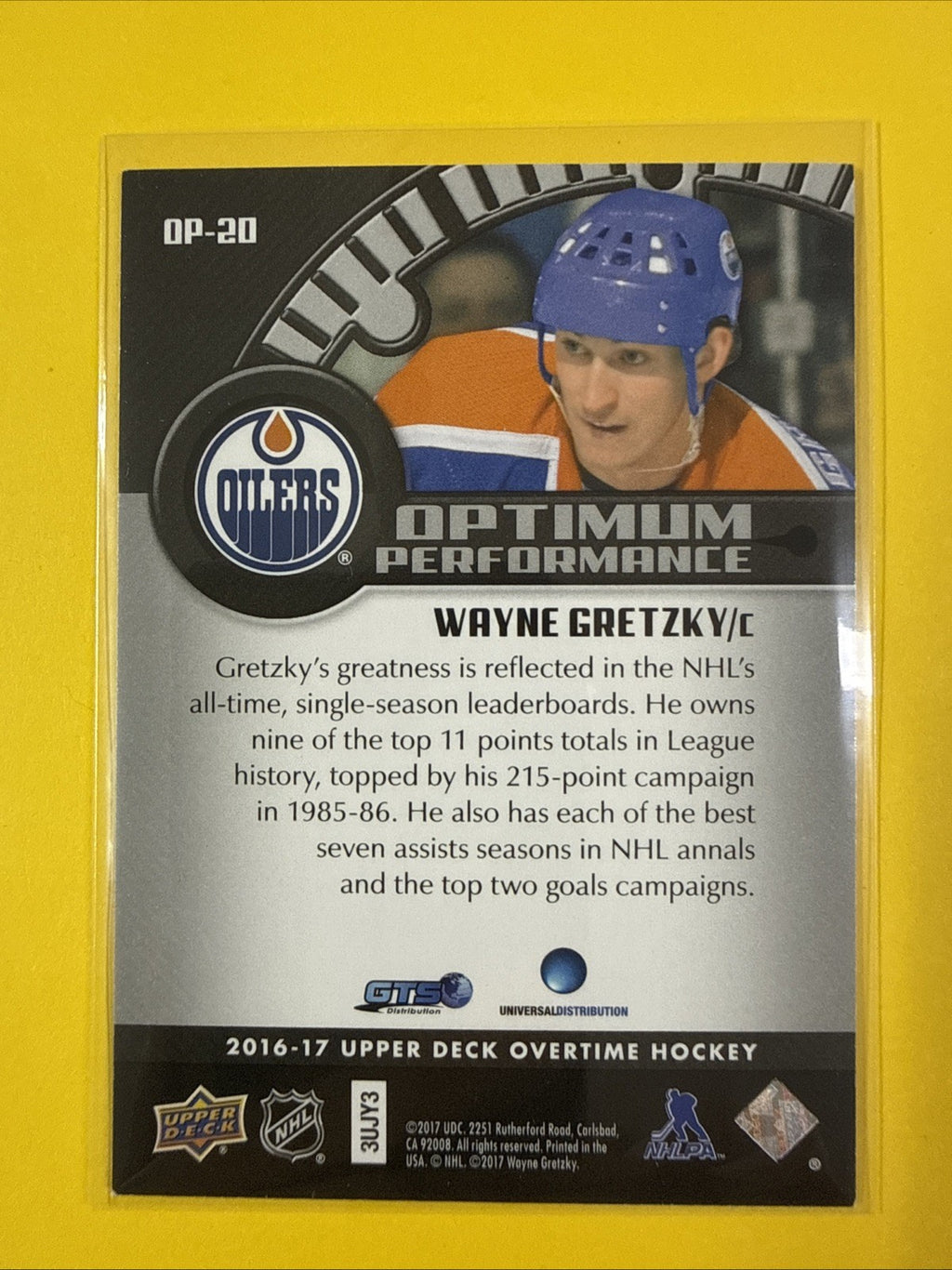 Wayne Gretzky 2016-17 UD Overtime Optimum Performance Card - back