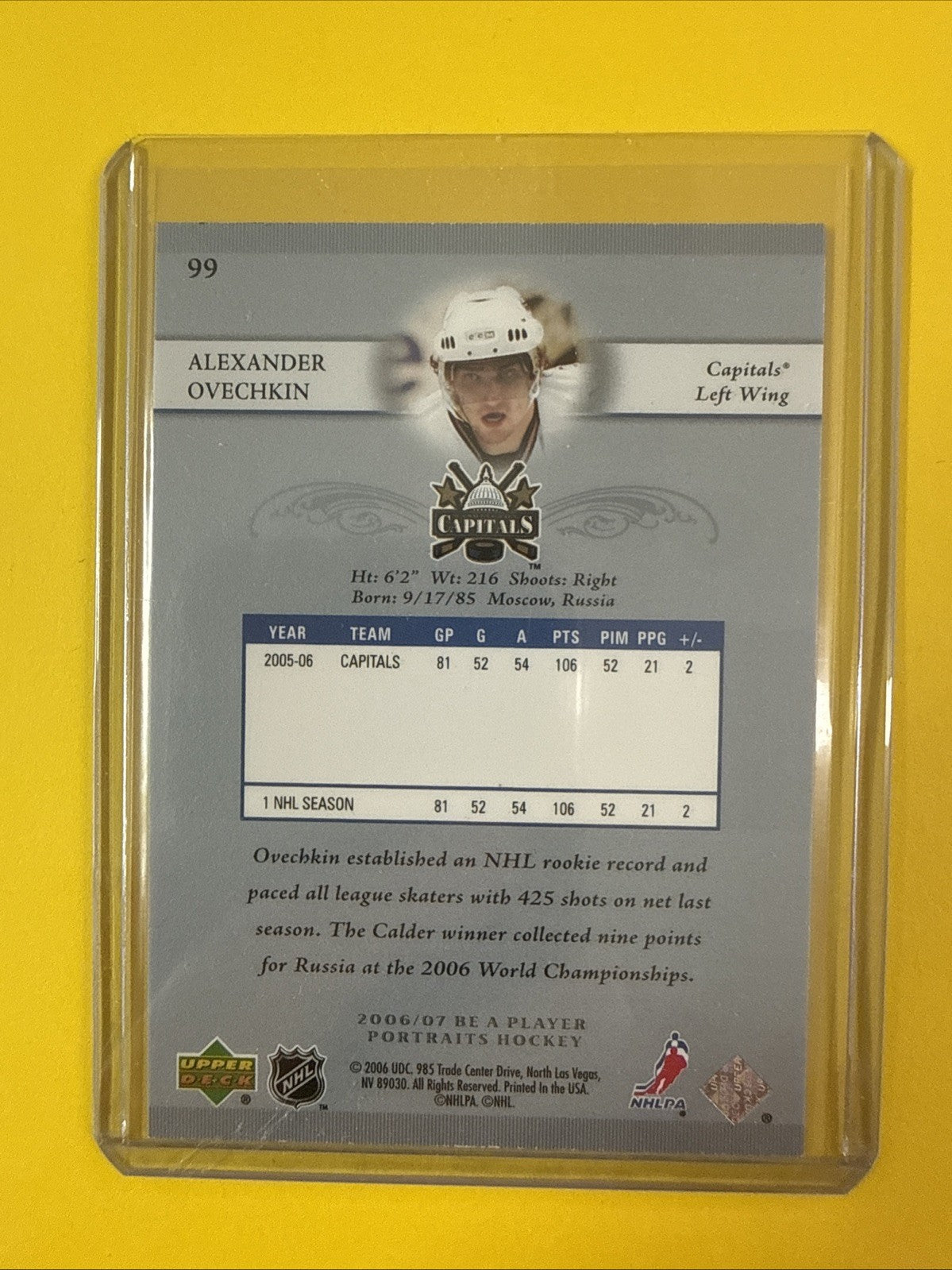 Alexander Ovechkin 2006/07 Be a Player Card - back