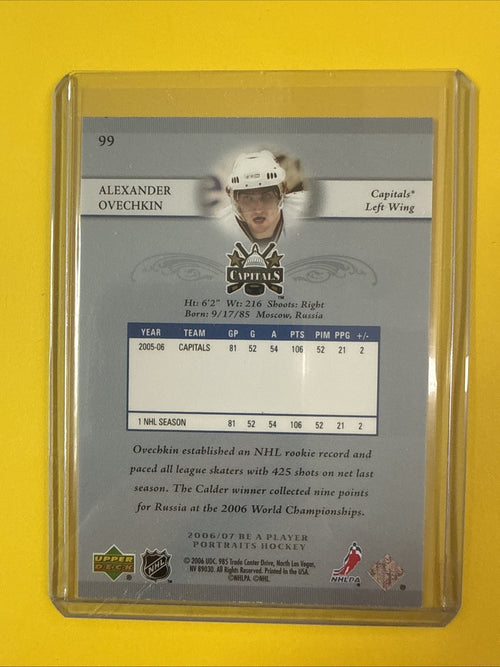 Alexander Ovechkin 2006/07 Be a Player Card - back