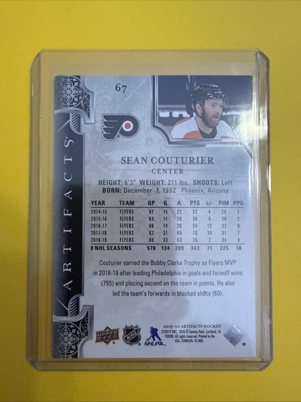 Sean Couturier 2019/20 Artifacts Greencard 48/99 - back