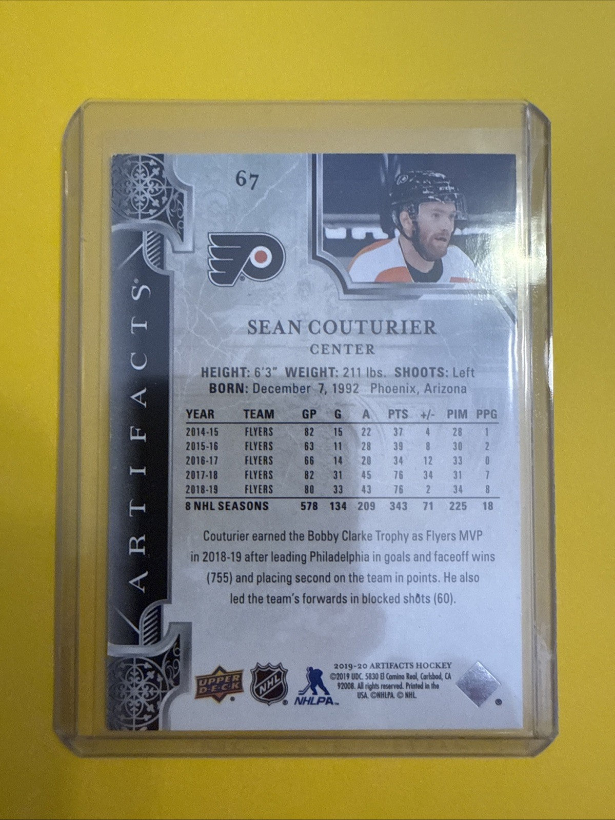 Sean Couturier 2019/20 Artifacts Greencard 48/99 - back