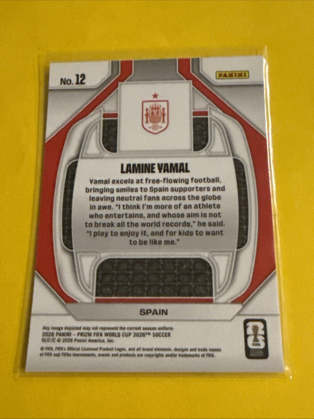 Panini 2026 Prizm Fifa World Cup #12 New Era Inserts Lamine Yamal Spain - back