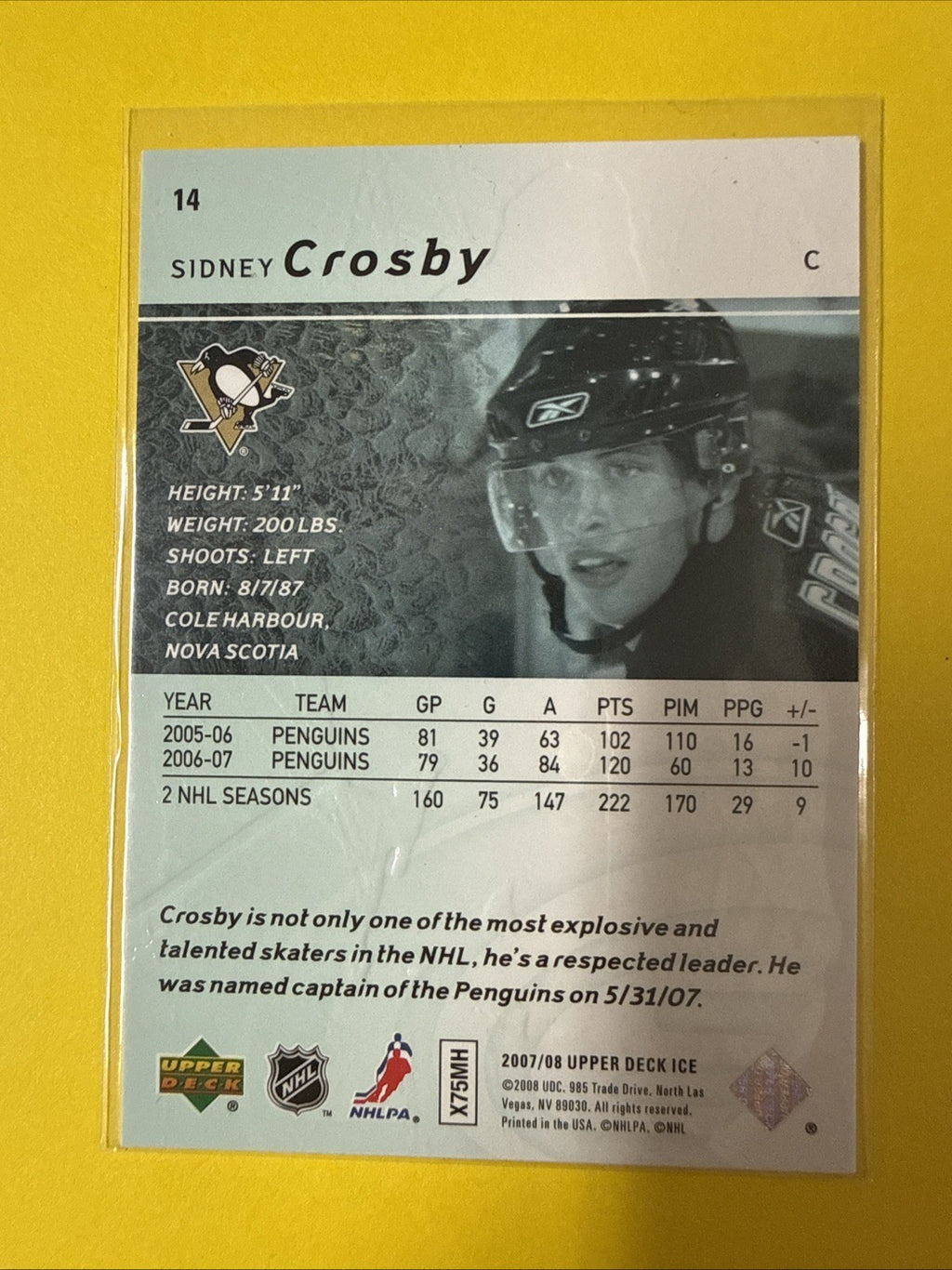 Sidney Crosby 2007/08 Cards - back