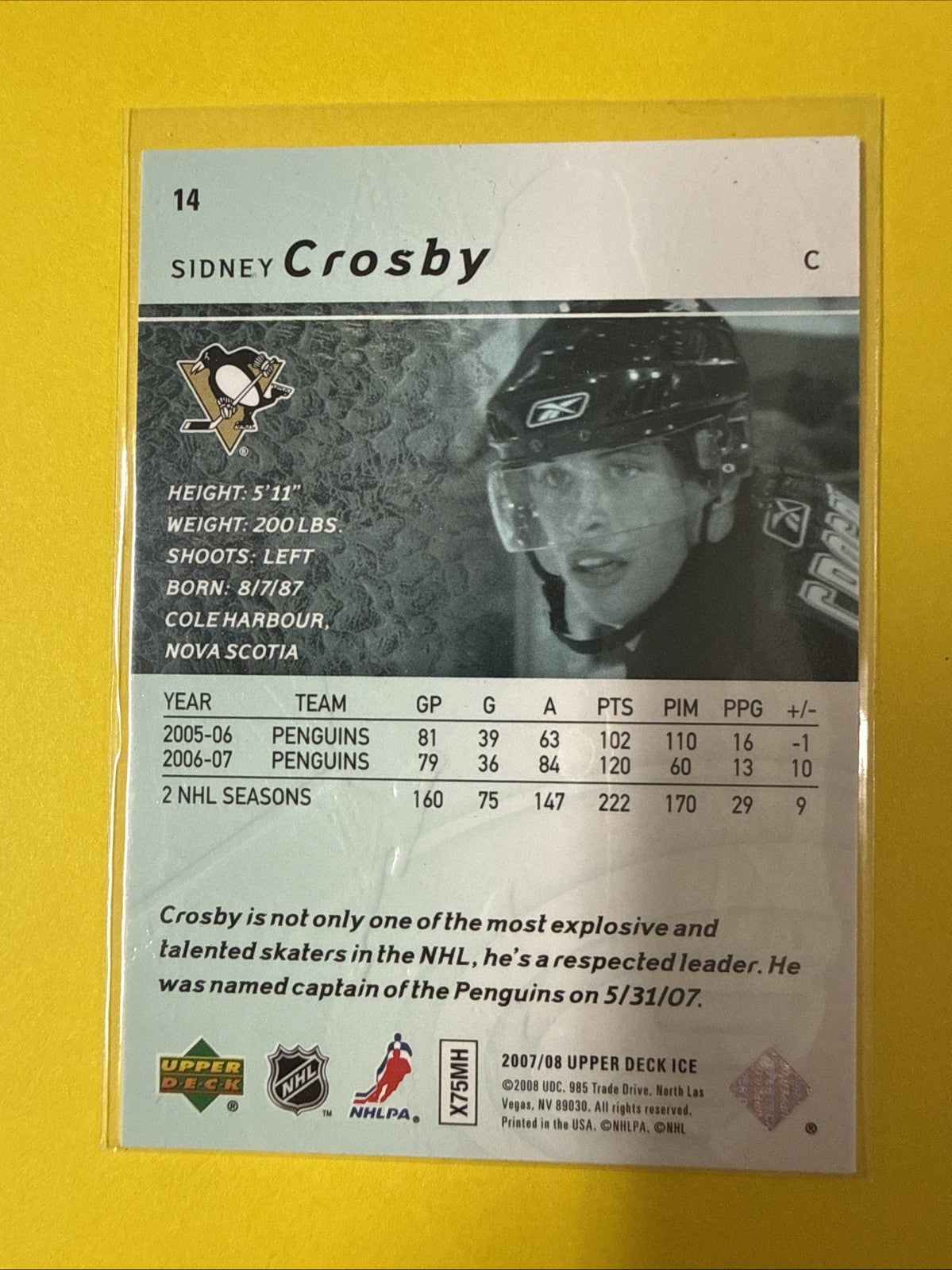 Sidney Crosby 2007/08 Cards - back
