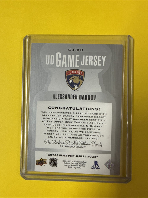Aleksander Barkov 2019/20 UD Jersey Card - back