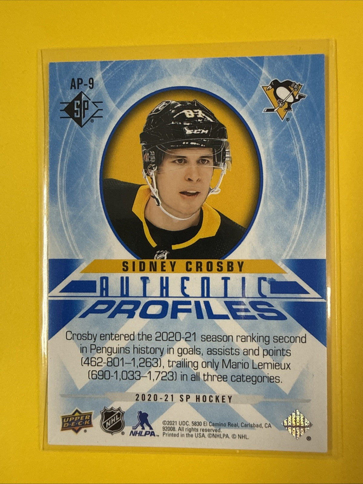 Sidney Crosby 2020/21 SP Authentic Profiles Card - back