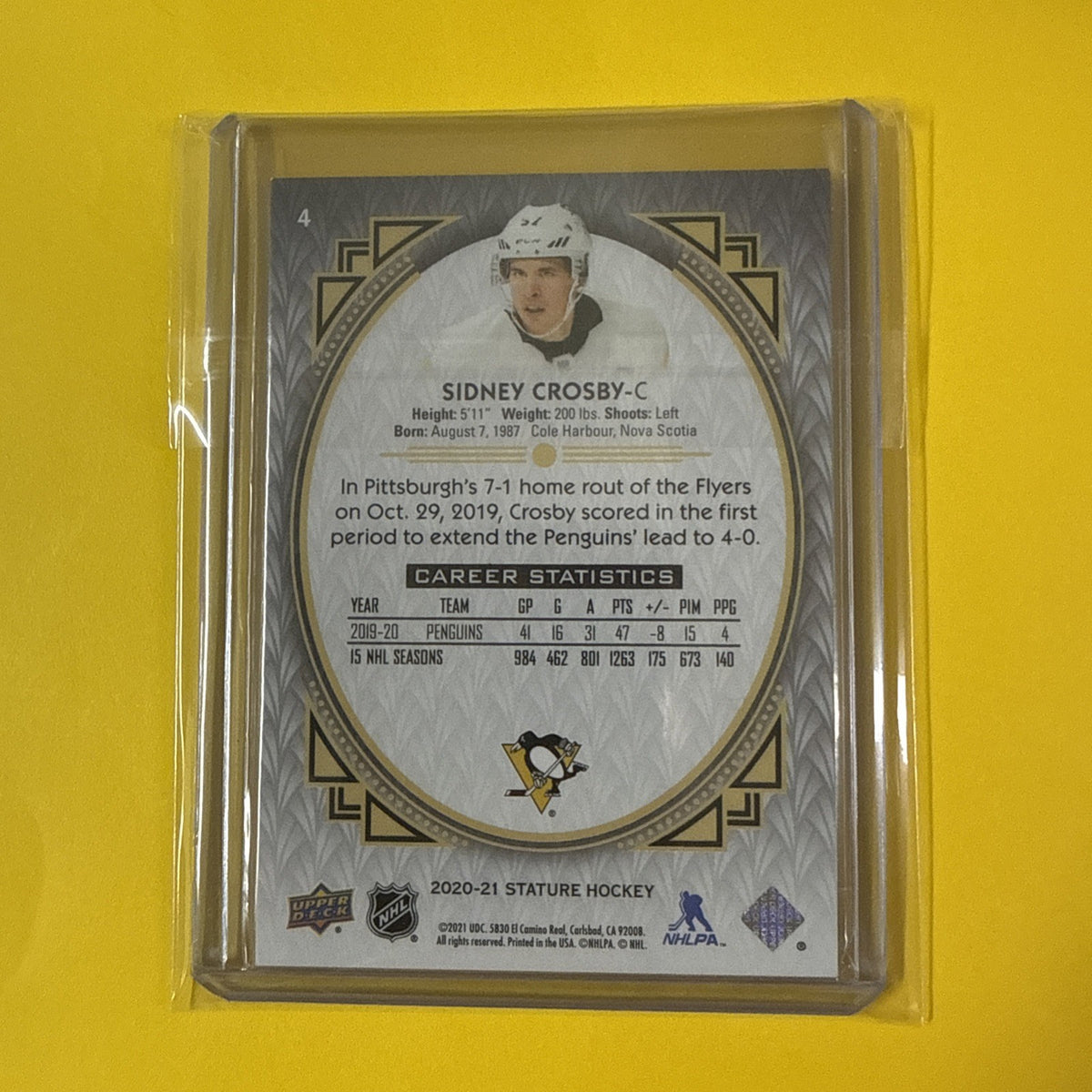 Sidney Crosby 2020/21 Stature Card Out of /99 - back