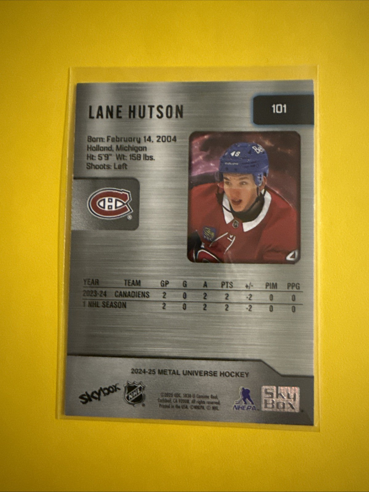 2024-25 Skybox Metal Universe Lane Hutson Rookie Card #101 Hockey Card - back