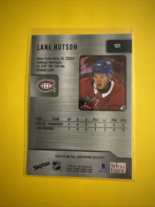 2024-25 Skybox Metal Universe Lane Hutson Rookie Card #101 Hockey Card - back