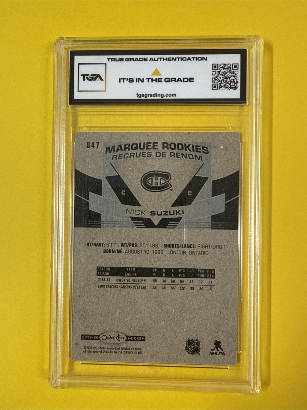 Nick Suzuki 2019 O Pee Chee Rookie Card Blue Border Graded 7.5 - back