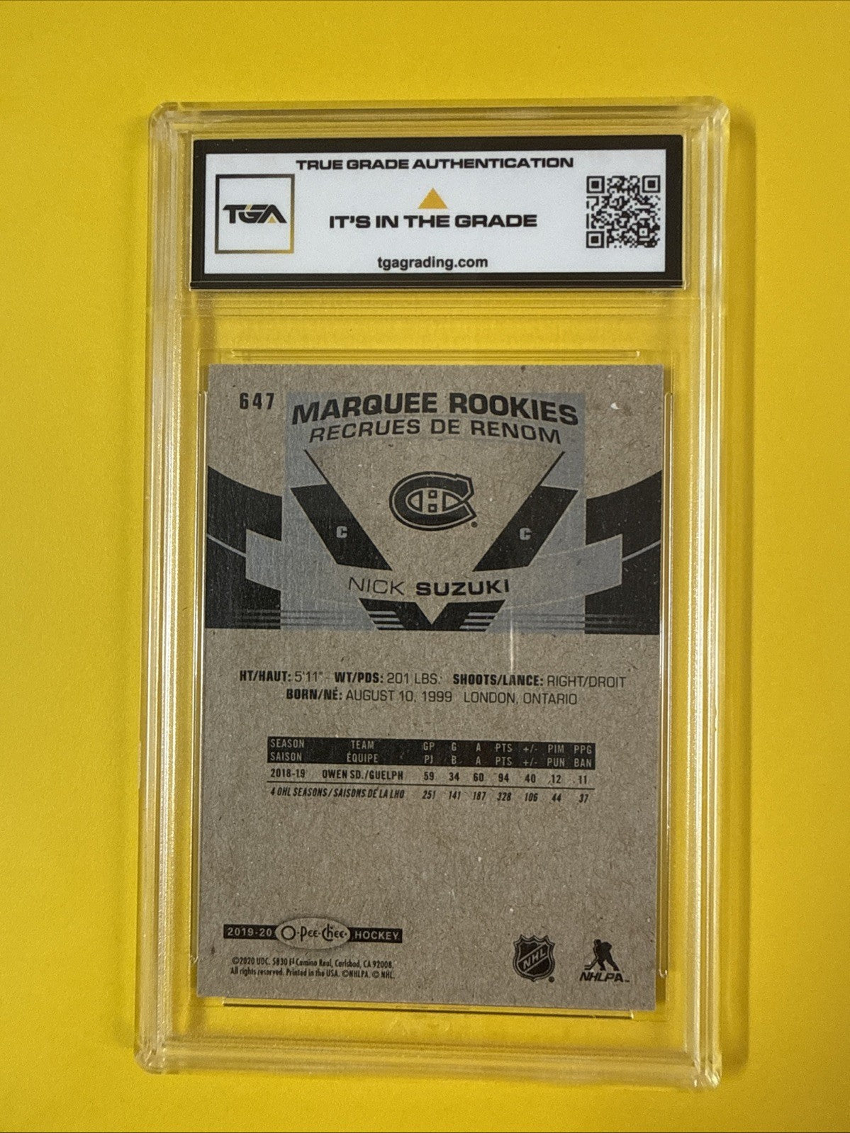 Nick Suzuki 2019 O Pee Chee Rookie Card Blue Border Graded 7.5 - back