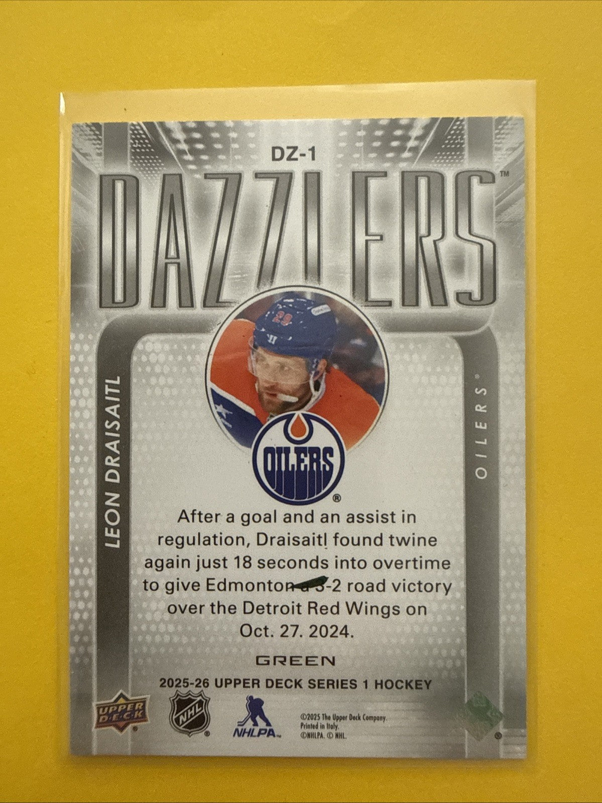 Leon Draisaitl . 2025/26 UD Green Dazzlers Card - back