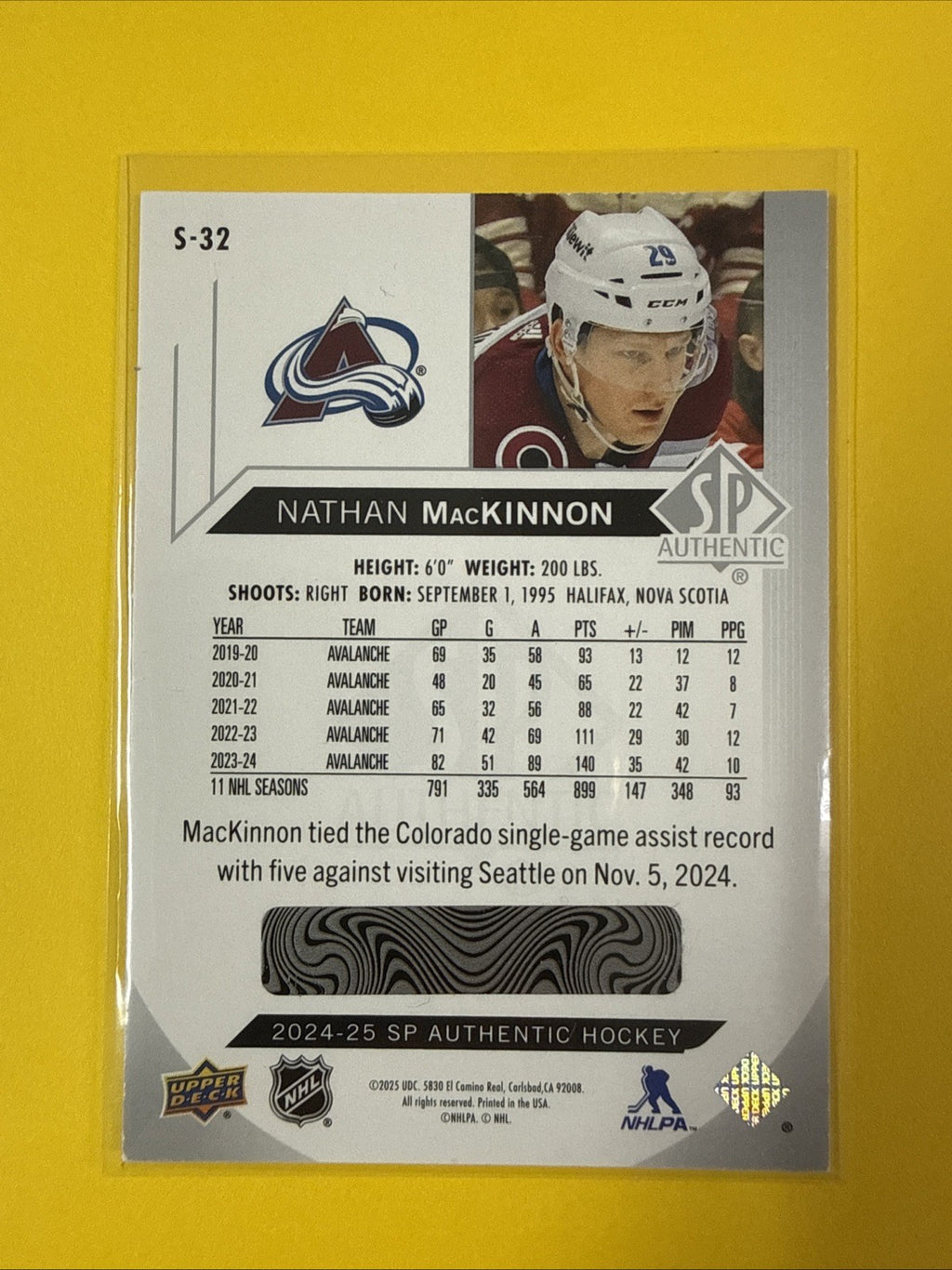 Nathan MacKinnon 2024/25 SP Authentic Spectrum FX Card - back