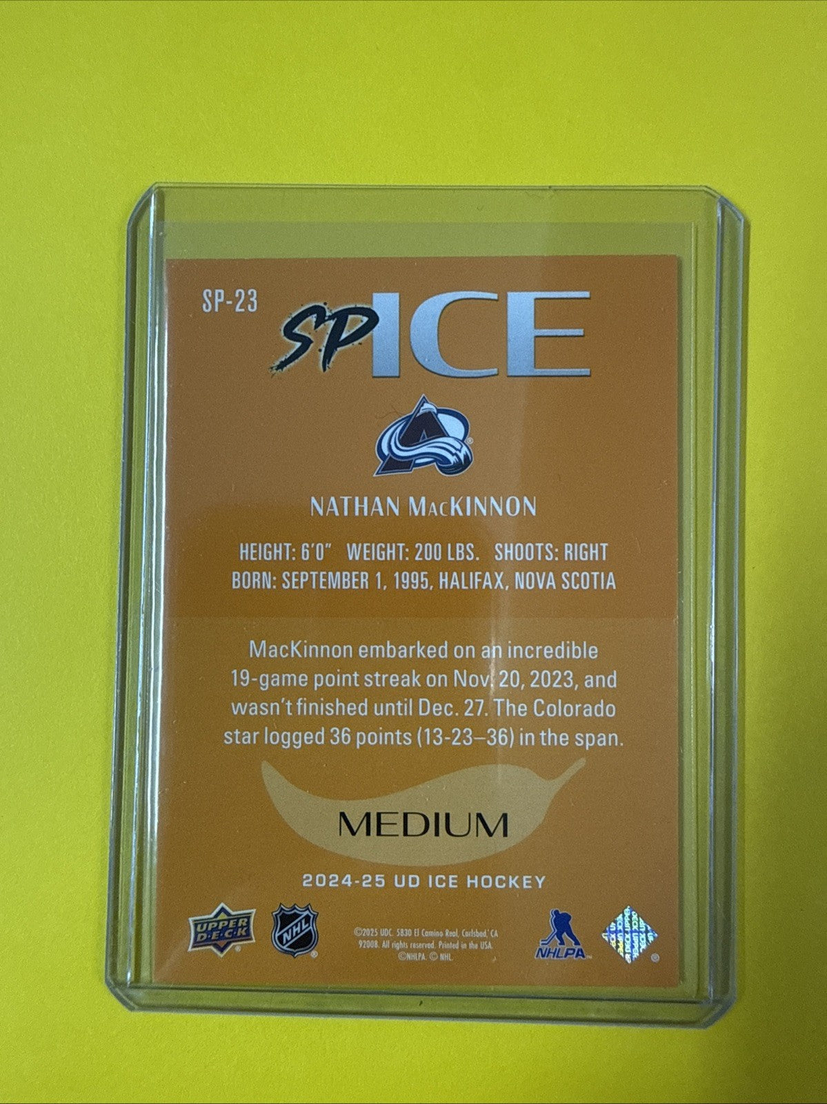 Nathan MacKinnon 2024/25 UD Ice Spice Medium Card - back
