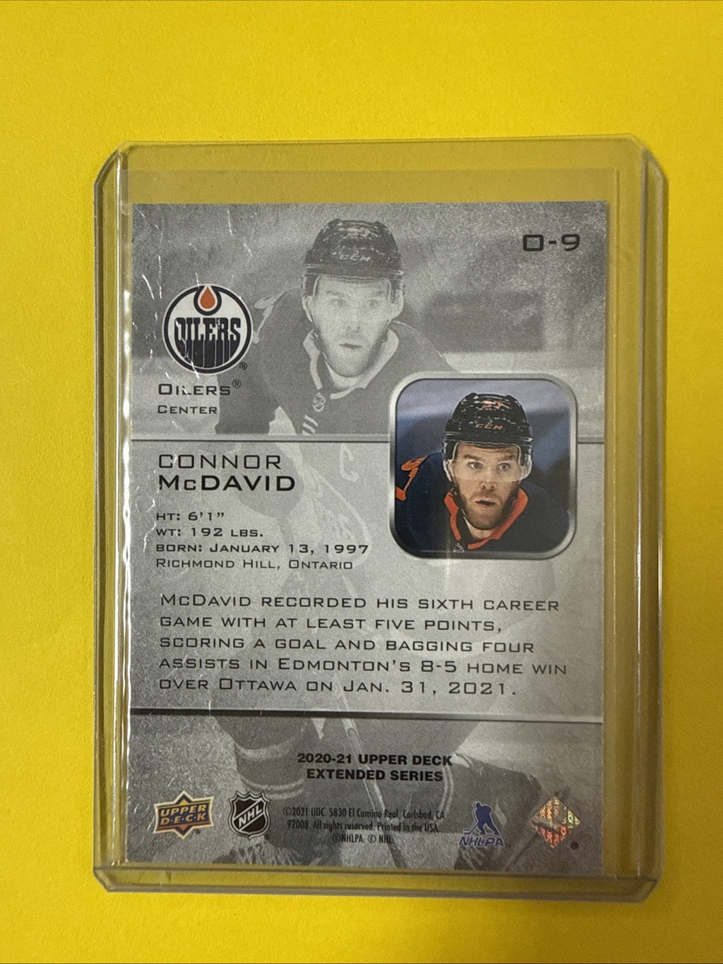 Connor McDavid 2020/21 UD Ovation Card - back