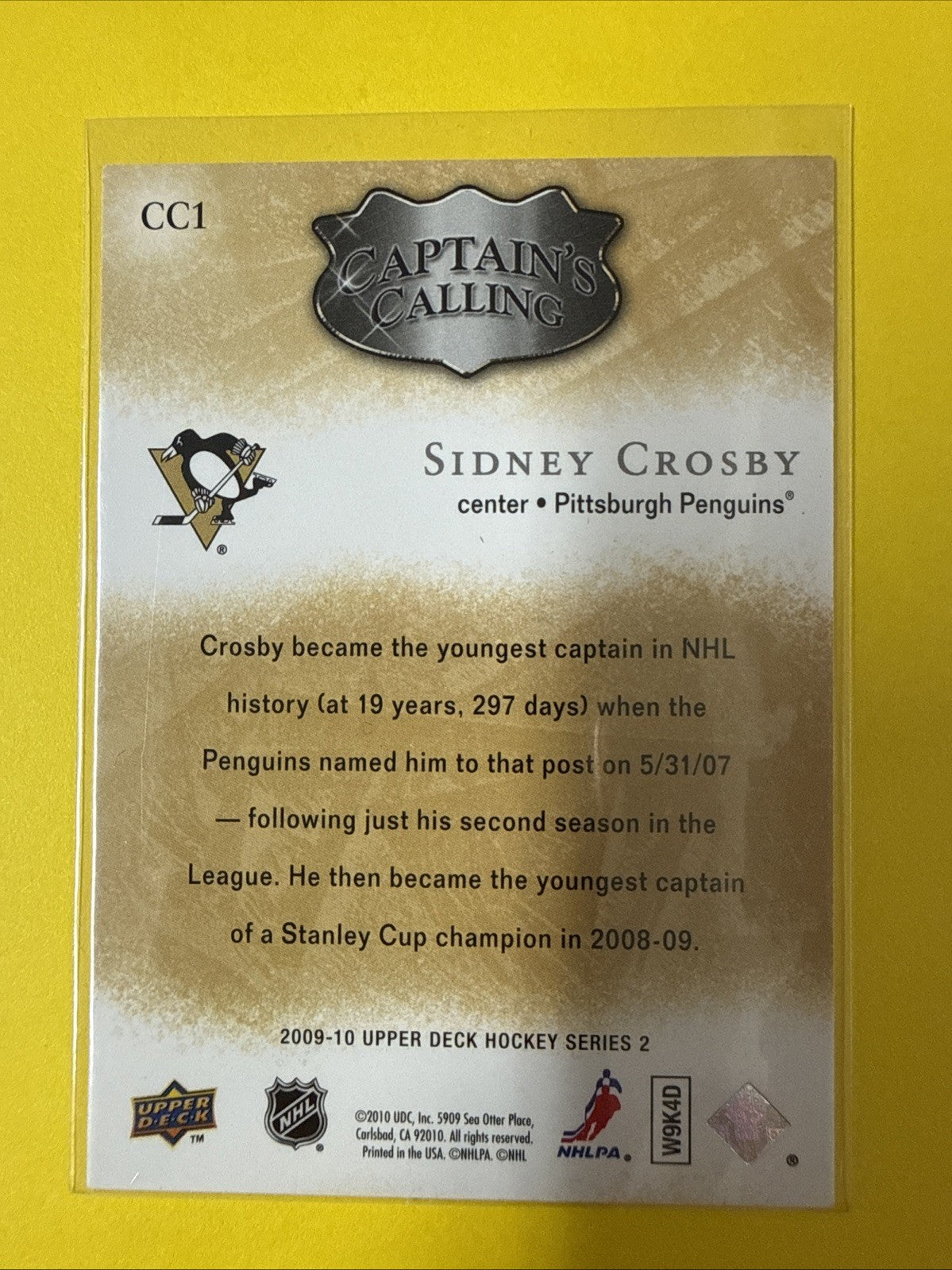 Sidney Crosby 2009/10 Cards - back