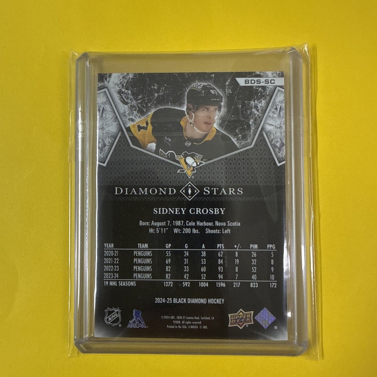 Sidney Crosby 2024/25 Black Diamond Stars Card Out of /249 - back