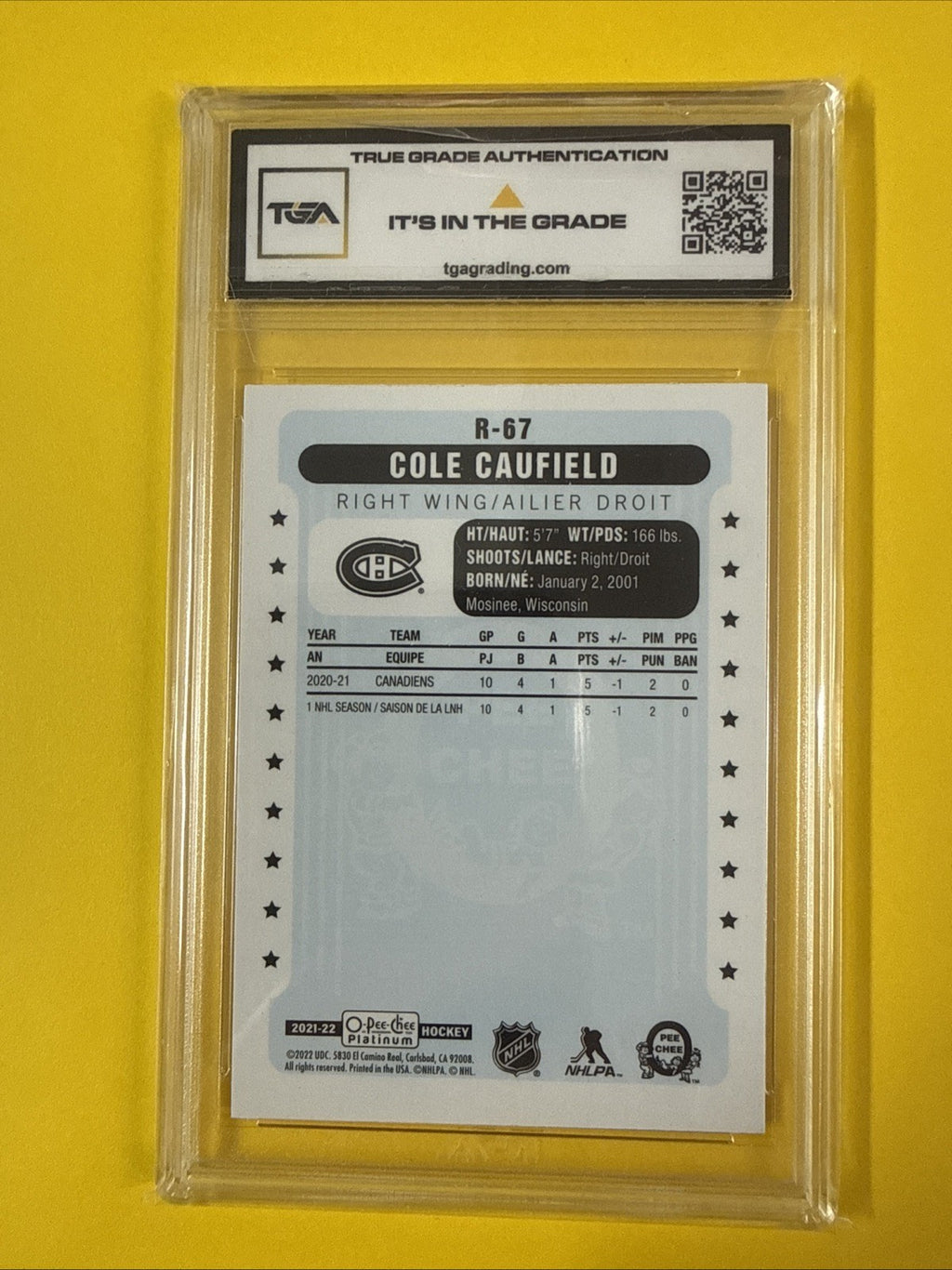 Cole Caufield 2021 O Pee Chee Platinum Retro Rookie Card Graded 9.5 - back