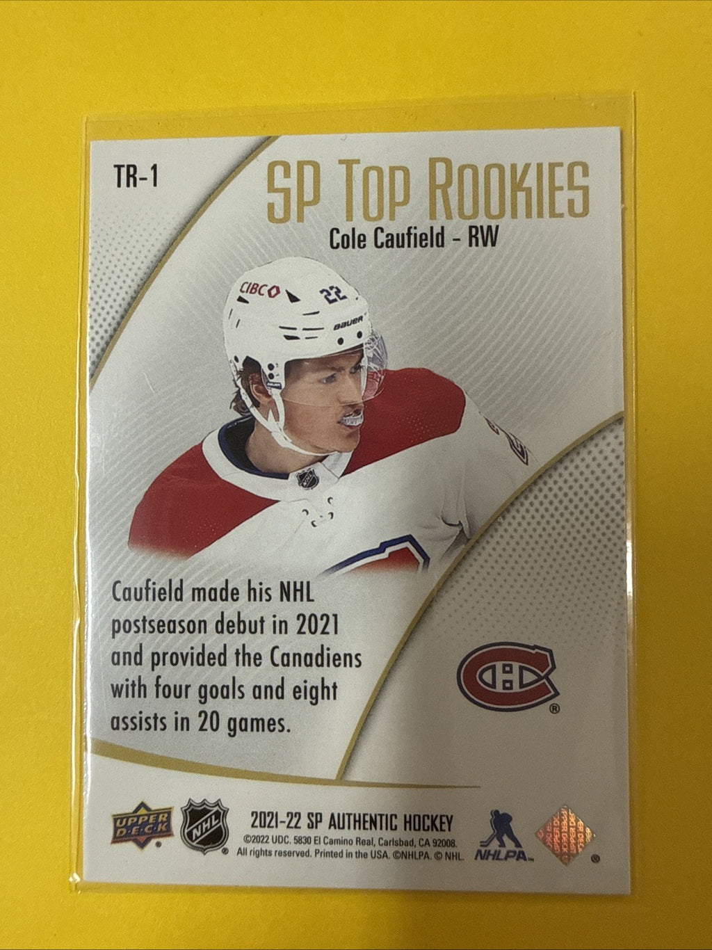 Cole Caufield 2021/22 SP Authentic Top Rookies Card - back