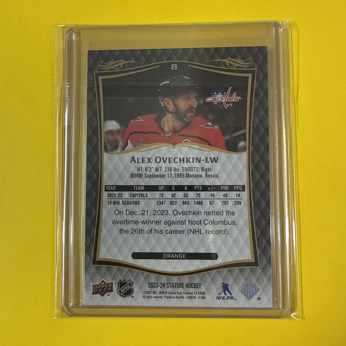 Alex Ovechkin 2023/24stature Red Card Out of /199 - back