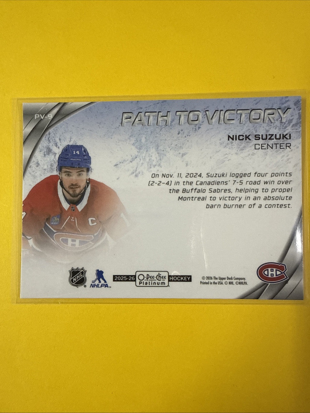 Nick Suzuki 2025/26 O Pee Chee Platinum Patch to Victory Card - back