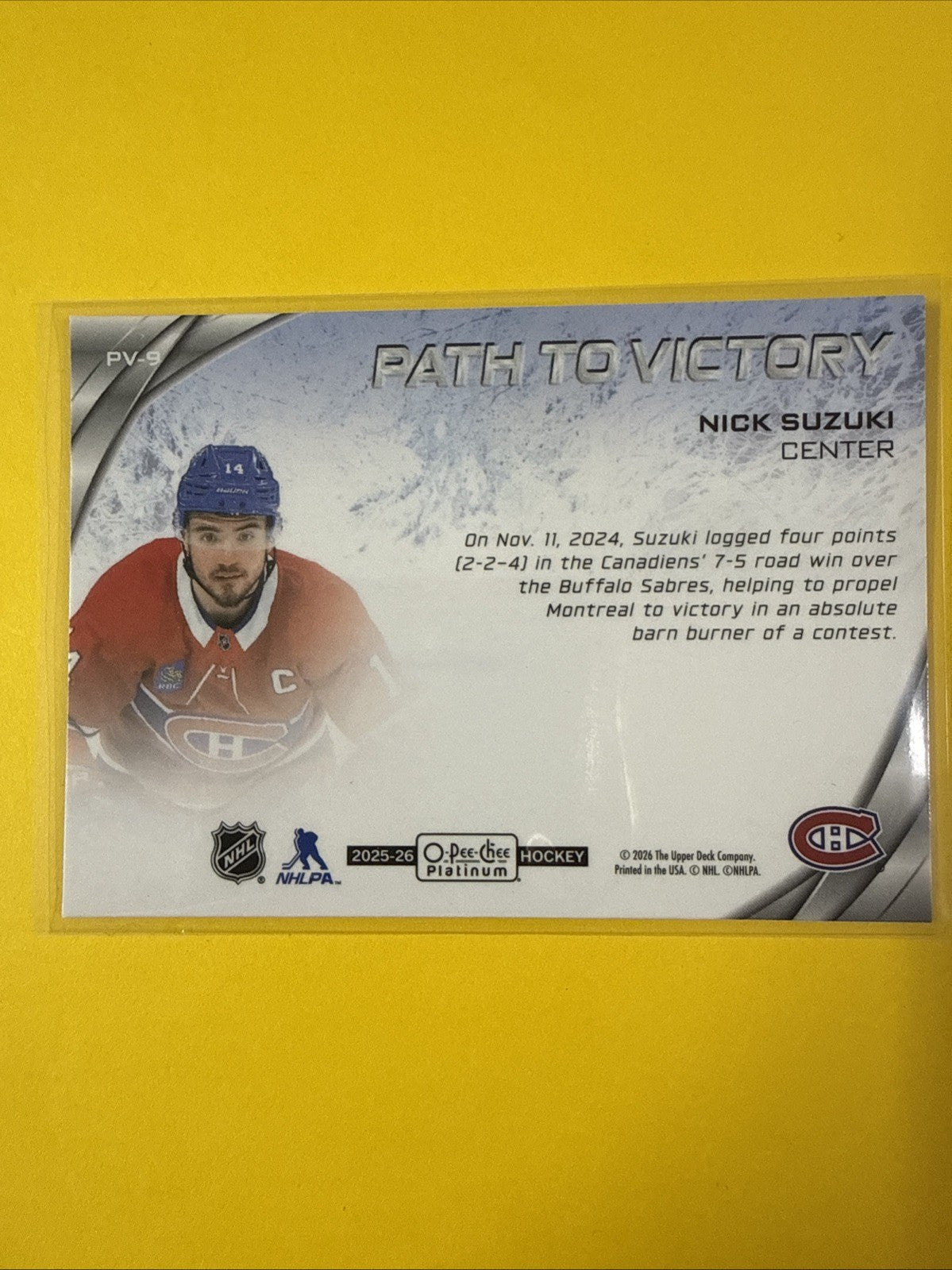 Nick Suzuki 2025/26 O Pee Chee Platinum Patch to Victory Card - back