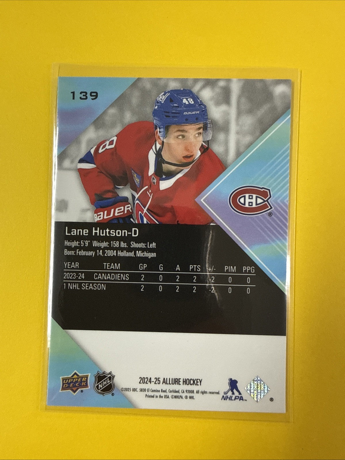 Lane Hutson 2024/25 Allure Rookie Card - back
