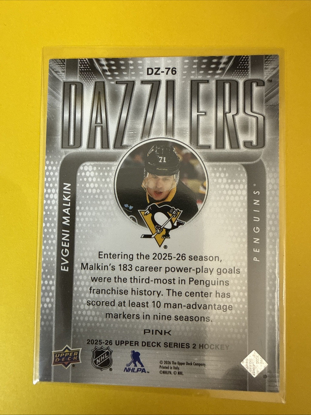 Evgeni Malkin 2025/26 UD Purple Dazzlers - back