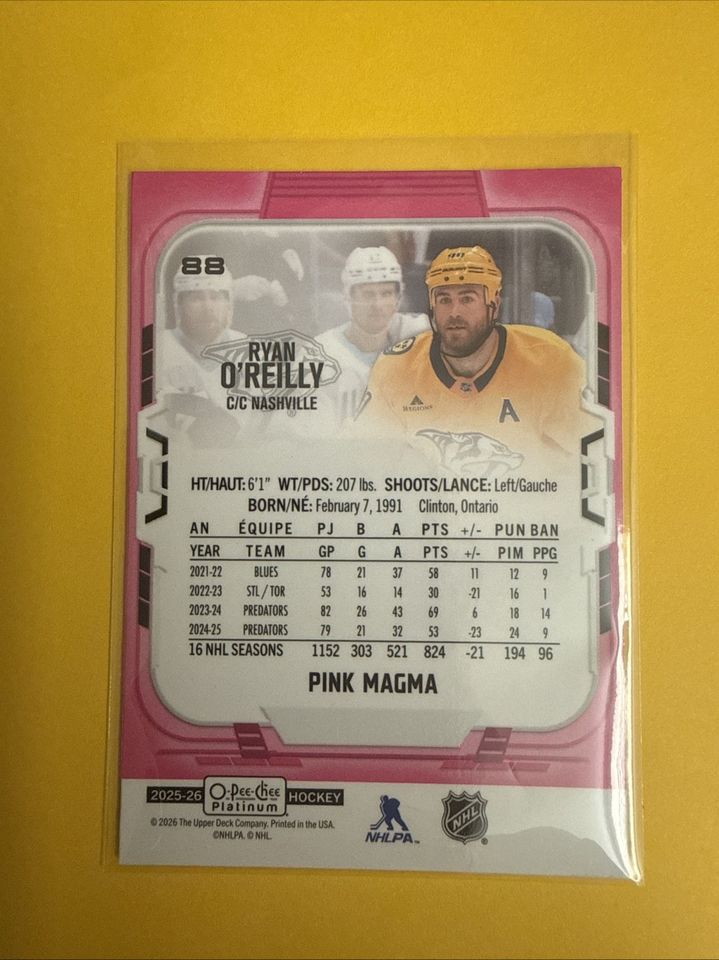 Ryan O Reilly 2025/26 O Pee Chee Platinum Pink Magma - back