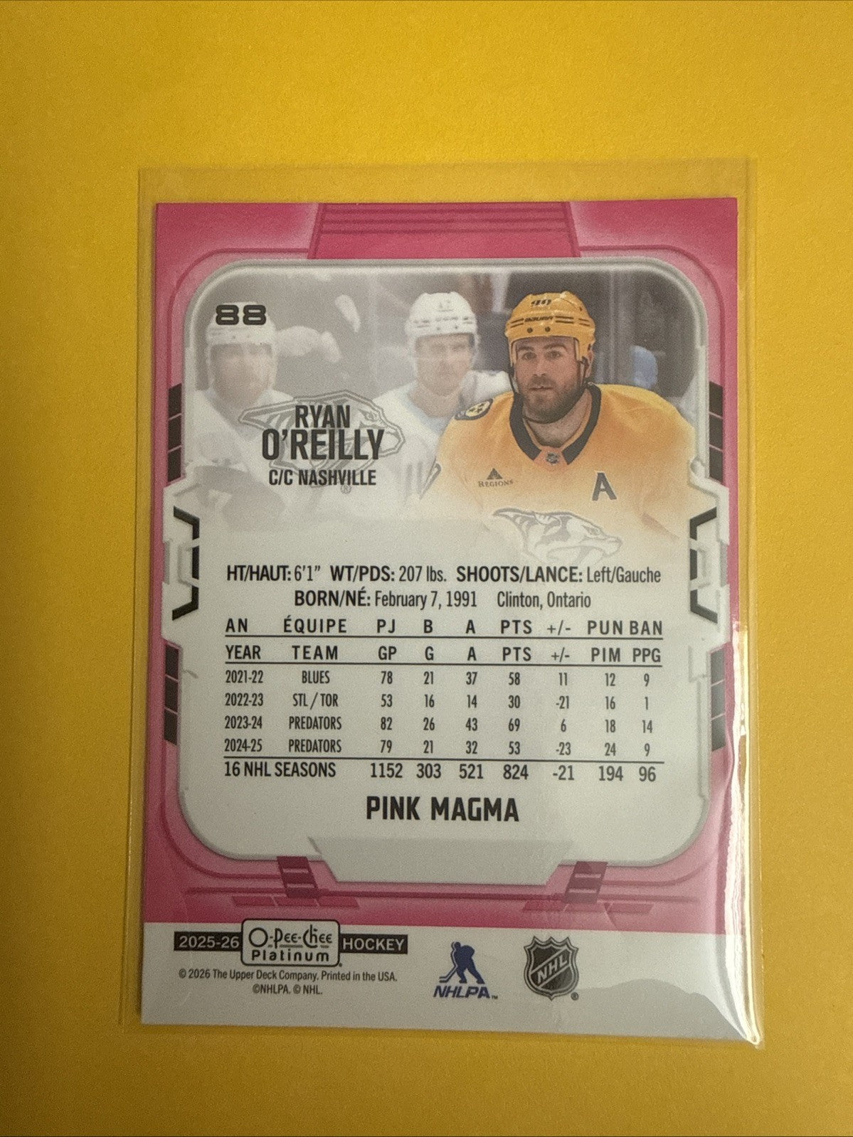 Ryan O Reilly 2025/26 O Pee Chee Platinum Pink Magma - back